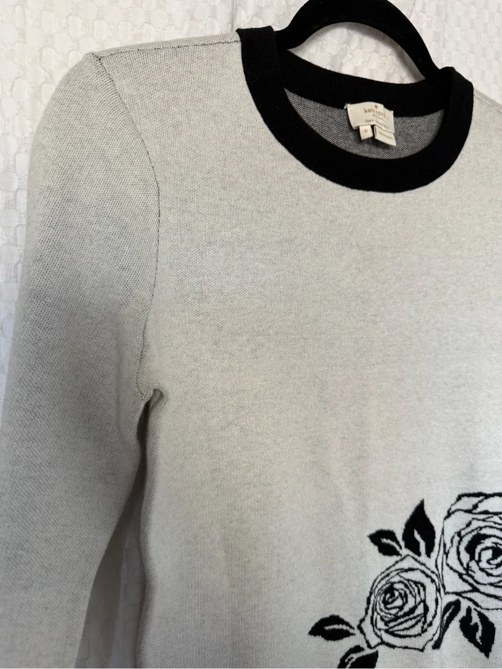 Kate Spade New York Rose Intarsia Cashmere Blend Sweater Black White S
